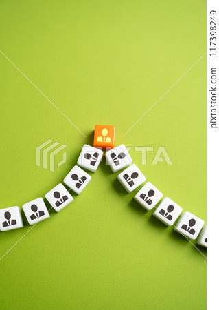 People follow the leader. Stand out, become significant. Glorify the company. Leadership direction setting. Inspire others by your example. Lead the team. Cooperation and teamwork. Make initiative. 117398249