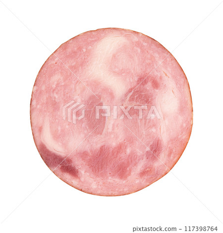 round piece of ham isolated on white background round piece of ham isolated on white background 117398764