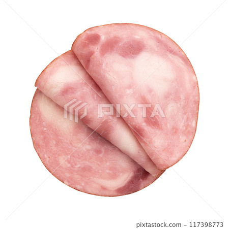 ham cut into pieces isolated on white background 117398773