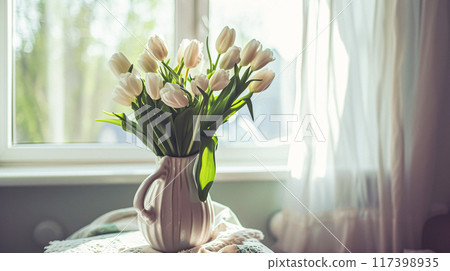 Beautiful bouquet of flowers in a vase. Floral arrangement 117398935