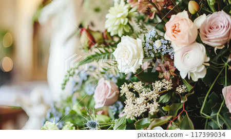 Beautiful bouquet of flowers in a vase. Floral arrangement 117399034