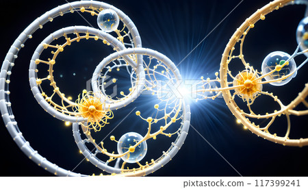 Intricate Molecular Structures with Radiant Light in Dark Background Intricate Molecular Structures with Radiant Light in Dark Background 117399241