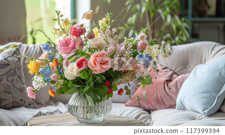 Beautiful bouquet of flowers in a vase. Floral arrangement 117399394