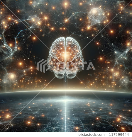 Illuminated Brain with Neural Networks in Digital Landscape Illuminated Brain with Neural Networks in Digital Landscape 117399444