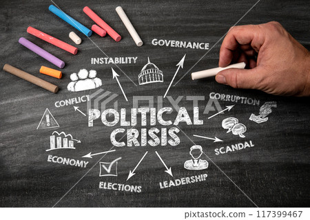 Political Crisis. Black scratched textured chalkboard background 117399467