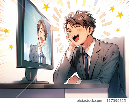 Business people happily talking online Business people happily talking online 117399825