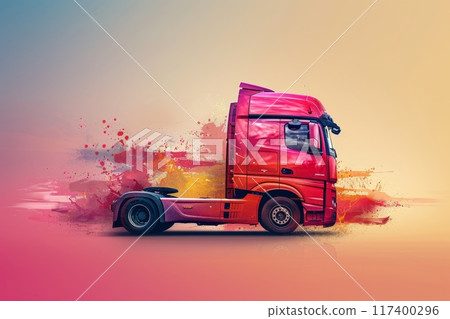 A truck with a colorful splash design, symbolizing creative and innovative logistics. 117400296