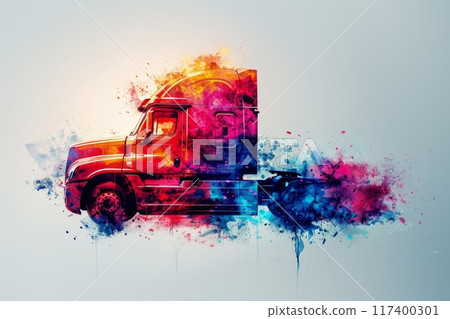 A truck with a colorful splash design, symbolizing creative and innovative logistics. A truck with a colorful splash design, symbolizing creative and innovative logistics. 117400301