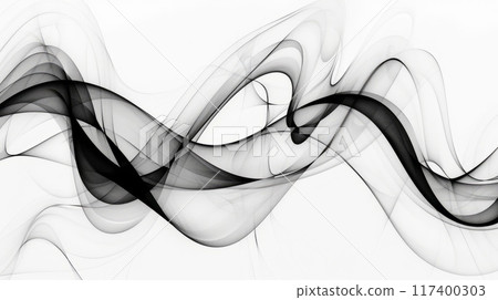 Smooth black and white wave pattern with flowing lines on a white background Smooth black and white wave pattern with flowing lines on a white background 117400303