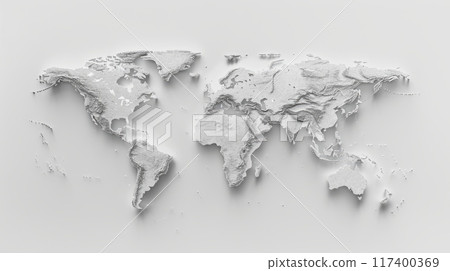 White 3D world map on a light background. 117400369