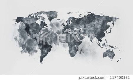 Abstract grey 3D world map with shadows. 117400381