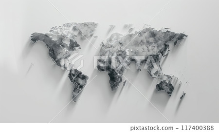 Abstract grey 3D world map with shadows. 117400388