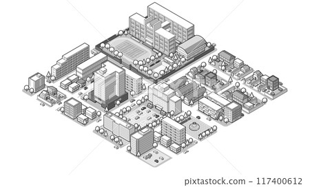 Three-dimensional cityscape seen from above vector illustration 117400612