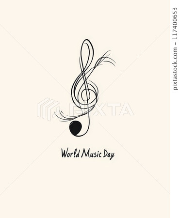 An elegant illustration celebrating World Music Day with a musical treble clef design, emphasizing the beauty of music in a minimalist style. Generative AI 117400653