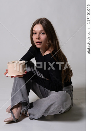 jeans hair day model natural smile cake bouquet girl fresh fashion female white happy beautiful jeans hair day model natural smile cake bouquet girl fresh fashion female white happy beautiful 117401046