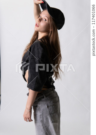 hand hair person look white cap lady background portrait beauty face model underpants hand hair person look white cap lady background portrait beauty face model underpants 117401066