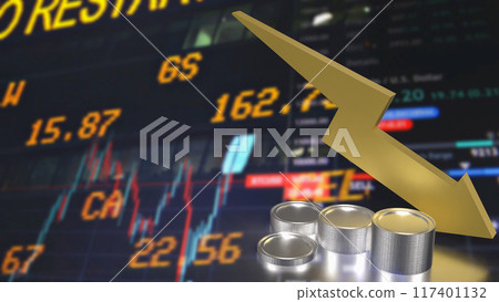The Arrow down and coins for Business concept 3d rendering. 117401132