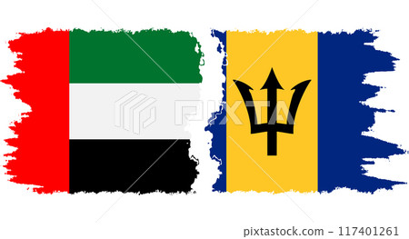 Barbados and United Arab Emirates grunge flags connection vector Barbados and United Arab Emirates grunge flags connection vector 117401261