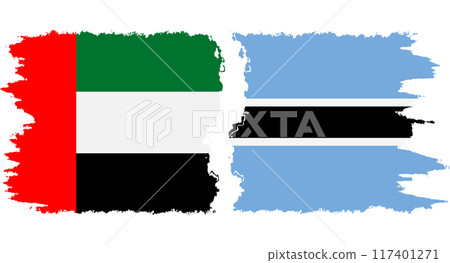 Botswana and United Arab Emirates grunge flags connection vector 117401271