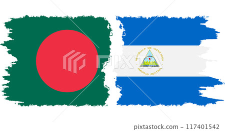 Nicaragua and Bangladesh grunge flags connection vector 117401542