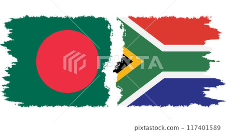 South Africa and Bangladesh grunge flags connection vector 117401589