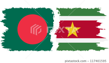 Suriname and Bangladesh grunge flags connection vector Suriname and Bangladesh grunge flags connection vector 117401595