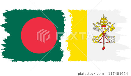 Vatican and Bangladesh grunge flags connection vector 117401624