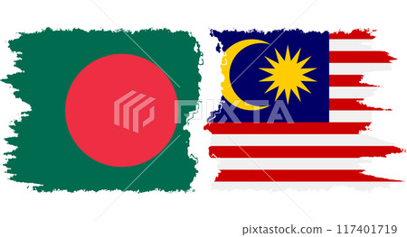 Malaysia and Bangladesh grunge flags connection vector 117401719