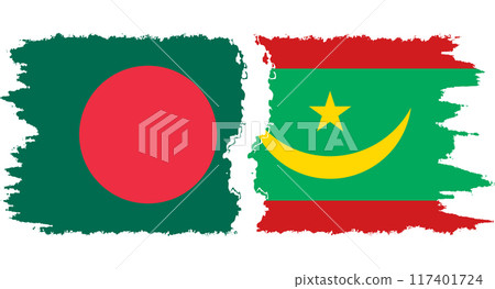 Mauritania and Bangladesh grunge flags connection vector 117401724