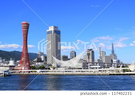 Kobe Port Tower and the Bay Area under the blue sky 117402231