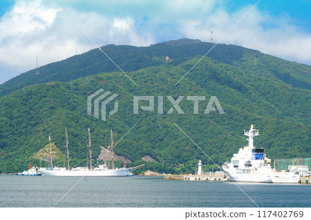 Kaiwomaru, a training ship leaving Tsuruga Port Kaiwomaru, a training ship leaving Tsuruga Port 117402769