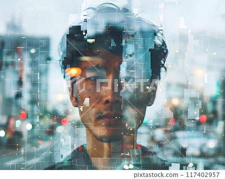 Multiple exposure asian man 117402957