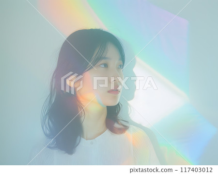 Beautiful Asian woman wearing light Beautiful Asian woman wearing light 117403012