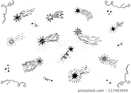 Hand-drawn shooting star illustration set 117403044