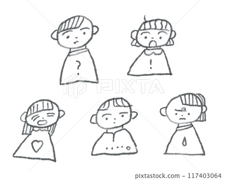 A set of hand-drawn illustrations of children drawn in line art (monochrome) A set of hand-drawn illustrations of children drawn in line art (monochrome) 117403064