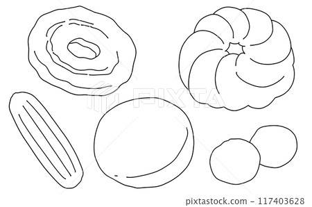 鬆散的簡單甜甜圈套裝 2 線描 鬆散的簡單甜甜圈套裝 2 線描 117403628