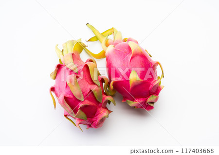 Two dragon fruits lined up Two dragon fruits lined up 117403668