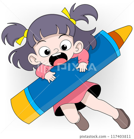 girl hugging crayon coloring tool 117403811