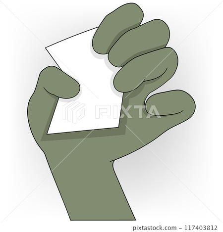 green monster hand is carrying blank paper 117403812