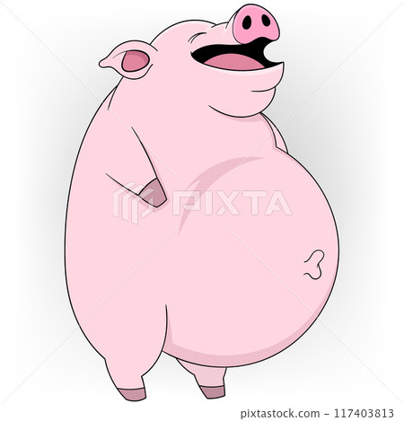 pink fat pig is walking and laughing 117403813