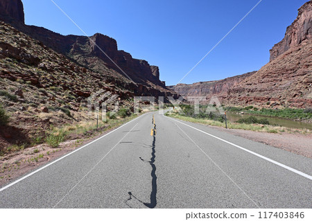 Scenery along Utah State Route 128 near Moab, Utah. Scenery along Utah State Route 128 near Moab, Utah. 117403846