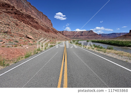Scenery along Utah State Route 128 near Moab, Utah. 117403868