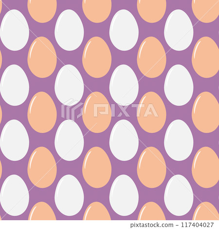 White and beige eggs in shell Seamless pattern on violet background in trendy shades. Wallpaper idea 117404027