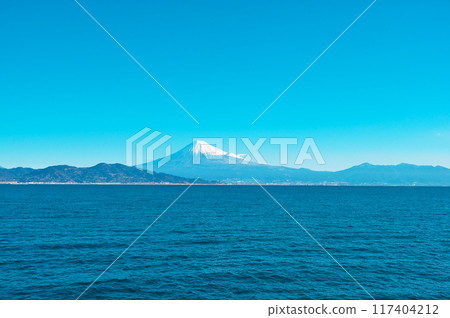 View Mt. Fuji from a boat on Suruga Bay 117404212