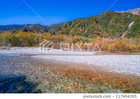 [Autumn material] Kinshu Kamikochi and the clear stream of Azusa River [Nagano Prefecture] 117404265