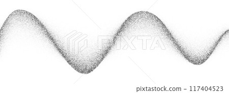 Wavy grain gradient texture. Black stippled fluid background. Grunge noise dotwork wallpaper for banner, poster, brochure. Undulate sand backdrop with speckles, particles, granules. Vector 117404523