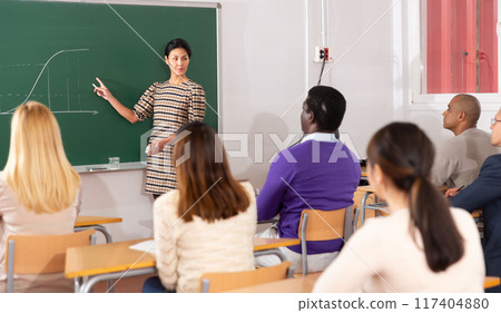 Teacher explaining new theme to adult students 117404880