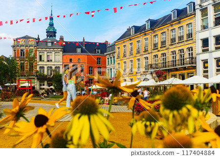 Mons - cafes and restaurants at central square Gran Place. Province of Hainaut. Belgium Mons - cafes and restaurants at central square Gran Place. Province of Hainaut. Belgium 117404884