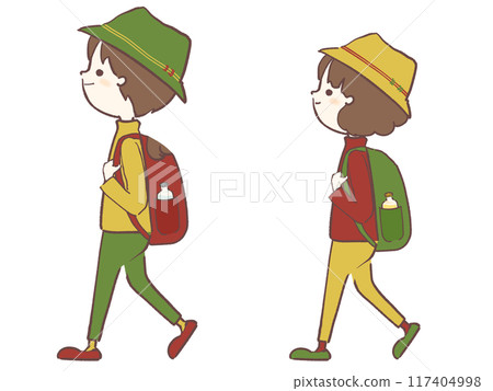 Illustration of a man and woman going mountain climbing 117404998