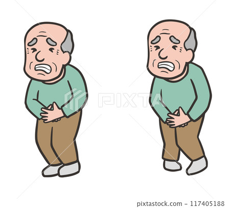 Illustration set of an old man with a stomach ache who is about to leak 117405188